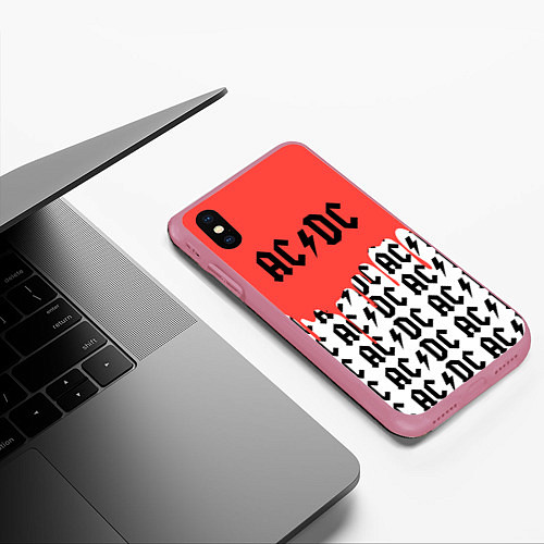 Чехол iPhone XS Max матовый Ac dc rock / 3D-Малиновый – фото 3