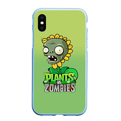Чехол iPhone XS Max матовый Plants vs Zombies зомби-подсолнух, цвет: 3D-голубой