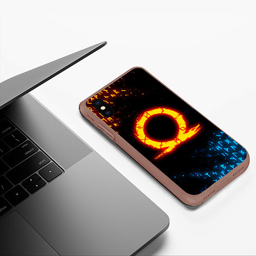 Чехол iPhone XS Max матовый GOD OF WAR CRATOS FIRE SYMBOL RUNE / 3D-Коричневый – фото 3