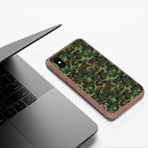 Чехол iPhone XS Max матовый Камуфляж Нато Вудленд woodland / 3D-Коричневый – фото 3