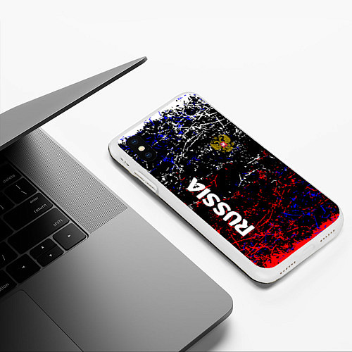 Чехол iPhone XS Max матовый Russia Штрихи / 3D-Белый – фото 3