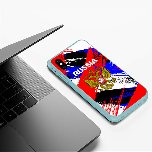 Чехол iPhone XS Max матовый Russia Геометрия патриотизм / 3D-Мятный – фото 3