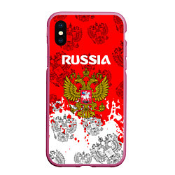 Чехол iPhone XS Max матовый Russia Паттерн Гербов, цвет: 3D-малиновый