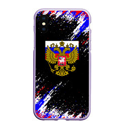 Чехол iPhone XS Max матовый Russia Флаг с Гербом, цвет: 3D-светло-сиреневый