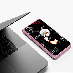 Чехол iPhone XS Max матовый Токийский Гуль на фоне Иероглифов Tokyo Ghoul, цвет: 3D-розовый — фото 2