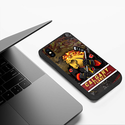 Чехол iPhone XS Max матовый Калгари Флэймз, Calgary Flames Маскот / 3D-Черный – фото 3