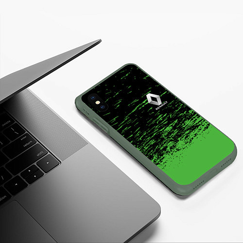 Чехол iPhone XS Max матовый Renault штрихи / 3D-Темно-зеленый – фото 3