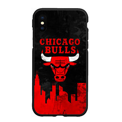 Чехол iPhone XS Max матовый Chicago Bulls, Чикаго Буллз Город, цвет: 3D-черный