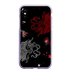 Чехол iPhone XS Max матовый Китайский дракон Красно - Белый, цвет: 3D-светло-сиреневый