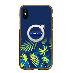 Чехол iPhone XS Max матовый Volvo Тропические листья, цвет: 3D-коричневый