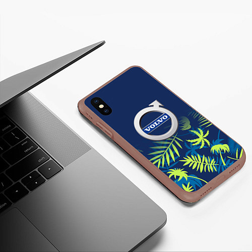 Чехол iPhone XS Max матовый Volvo Тропические листья / 3D-Коричневый – фото 3