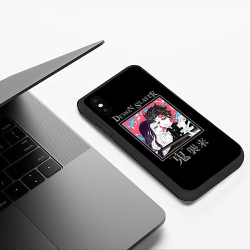 Чехол iPhone XS Max матовый Demon slayer - Tanjiro and Nezuko Kamado / 3D-Черный – фото 3