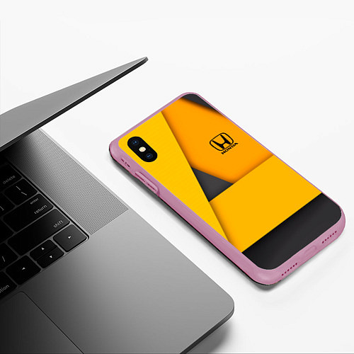 Чехол iPhone XS Max матовый Honda - Yellow / 3D-Розовый – фото 3