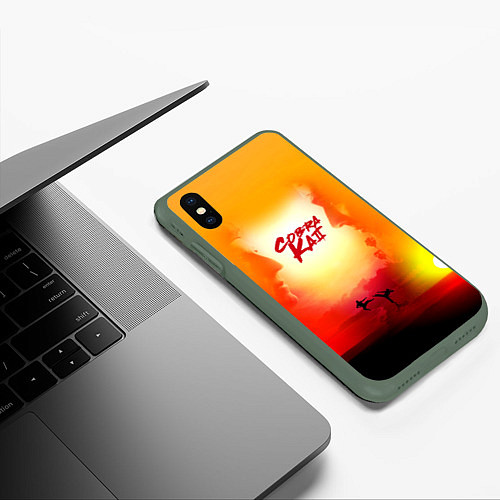 Чехол iPhone XS Max матовый Кобра Кай Закат Градиент Cobra Kai Sun / 3D-Темно-зеленый – фото 3