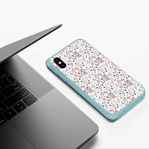 Чехол iPhone XS Max матовый Valentines Pattern / 3D-Мятный – фото 3