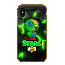 Чехол iPhone XS Max матовый ЛЕОН - БРАВО СТАРС Brawl Stars, цвет: 3D-коричневый