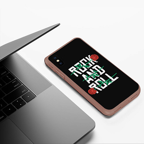 Чехол iPhone XS Max матовый ROCK AND ROLL розы / 3D-Коричневый – фото 3