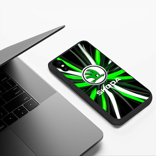 Чехол iPhone XS Max матовый Skoda - Вспышка / 3D-Черный – фото 3