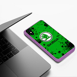 Чехол iPhone XS Max матовый Skoda - Брызги красок, цвет: 3D-фиолетовый — фото 2