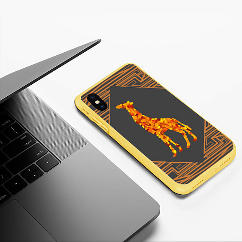 Чехол iPhone XS Max матовый Жираф из листьев / 3D-Желтый – фото 3