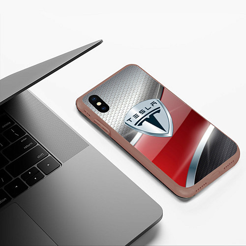 Чехол iPhone XS Max матовый Tesla - Logo Style / 3D-Коричневый – фото 3