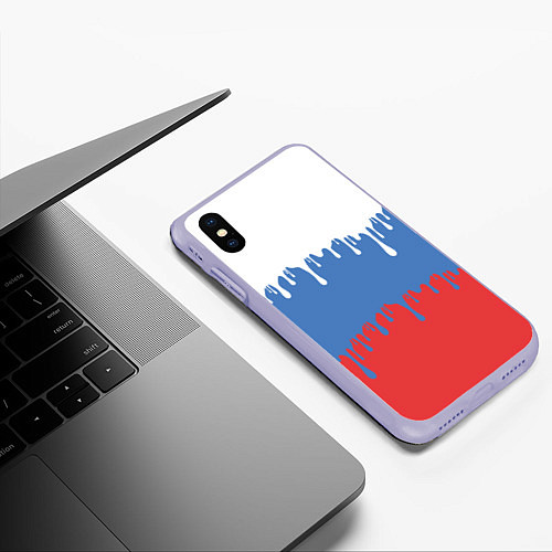 Чехол iPhone XS Max матовый Флаг России потёки / 3D-Светло-сиреневый – фото 3