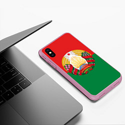 Чехол iPhone XS Max матовый Республика Беларусь, цвет: 3D-розовый — фото 2