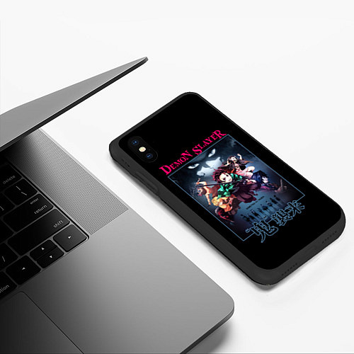 Чехол iPhone XS Max матовый Клинок, рассекающий демонов - плакат / 3D-Черный – фото 3