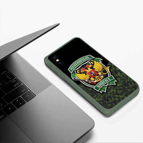 Чехол iPhone XS Max матовый Охотничьи Войска камуфляж / 3D-Темно-зеленый – фото 3