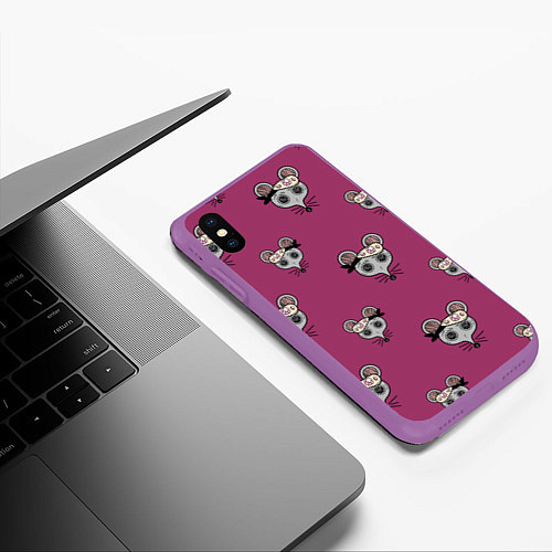 Чехол iPhone XS Max матовый Ниндзя-мыши Клинок, рассекающий демонов Kimetsu no / 3D-Фиолетовый – фото 3