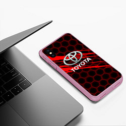 Чехол iPhone XS Max матовый Toyota: Красные соты, цвет: 3D-розовый — фото 2