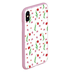 Чехол iPhone XS Max матовый Тюльпаны, бабочки, сердечки, цвет: 3D-розовый — фото 2