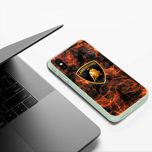 Чехол iPhone XS Max матовый Lamborghini - Вулкан из щелей / 3D-Салатовый – фото 3