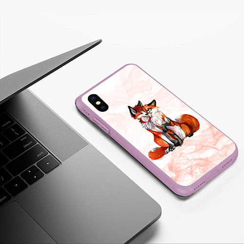 Чехол iPhone XS Max матовый Влюблённые Лисы Love / 3D-Сиреневый – фото 3