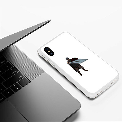 Чехол iPhone XS Max матовый Викинг с мечом / 3D-Белый – фото 3