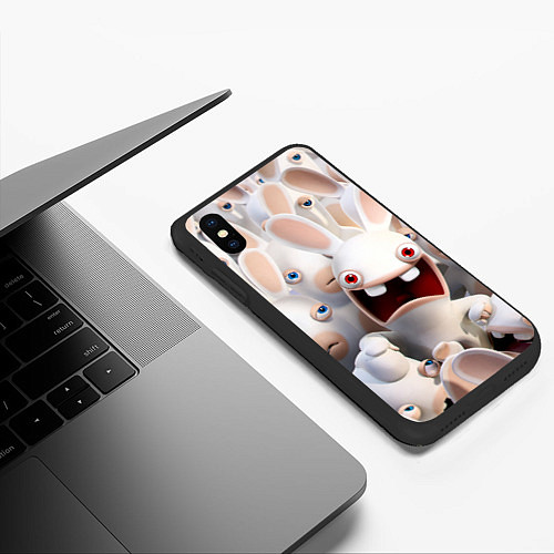 Чехол iPhone XS Max матовый Бешеные кролики в толпе / 3D-Черный – фото 3