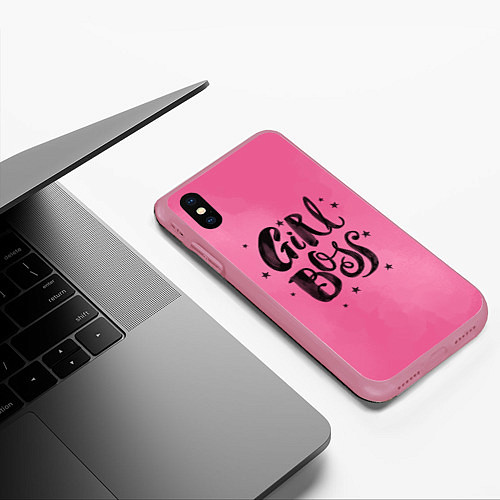 Чехол iPhone XS Max матовый Girl Boss! / 3D-Малиновый – фото 3