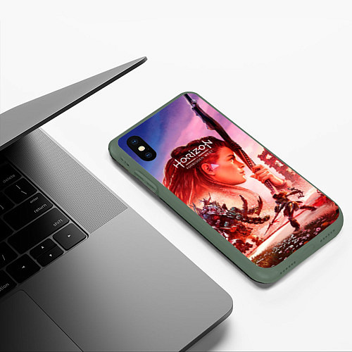 Чехол iPhone XS Max матовый Horizon Forbidden West game poster / 3D-Темно-зеленый – фото 3