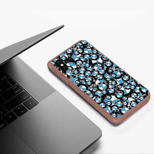 Чехол iPhone XS Max матовый BMW PATTERN LOGO / 3D-Коричневый – фото 3