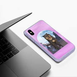 Чехол iPhone XS Max матовый Волк оборотень в полнолуние, лиловое небо, цвет: 3D-светло-сиреневый — фото 2