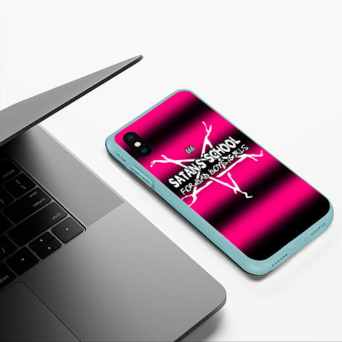 Чехол iPhone XS Max матовый Satan school for bad boys and girls pink / 3D-Мятный – фото 3