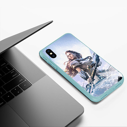 Чехол iPhone XS Max матовый Horizon Forbidden West poster art / 3D-Мятный – фото 3