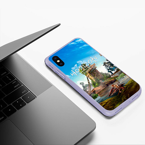 Чехол iPhone XS Max матовый Horizon Forbidden West - разрушенный мост / 3D-Светло-сиреневый – фото 3