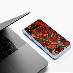 Чехол iPhone XS Max матовый Warrior samurai, цвет: 3D-голубой — фото 2