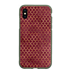 Чехол iPhone XS Max матовый Gold & Red pattern, цвет: 3D-темно-зеленый