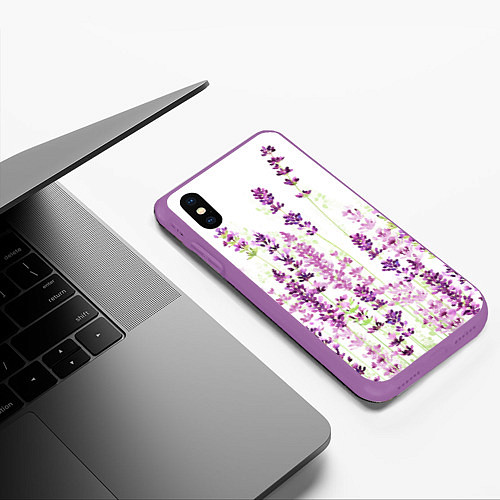 Чехол iPhone XS Max матовый Цветы Лаванды акварелью / 3D-Фиолетовый – фото 3