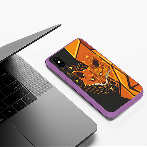 Чехол iPhone XS Max матовый Лиса Этника / 3D-Фиолетовый – фото 3