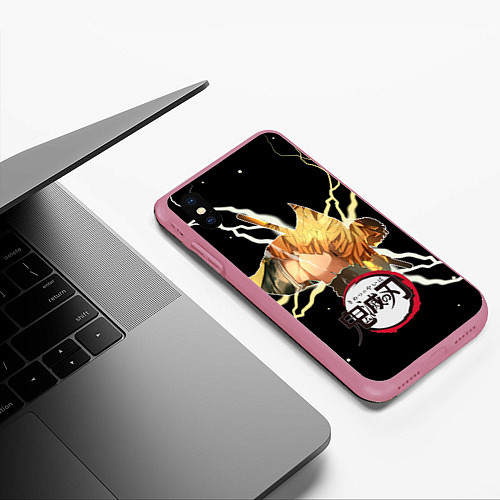 Чехол iPhone XS Max матовый КЛИНОК, РАССЕКАЮЩИЙ ДЕМОНОВ Молнии / 3D-Малиновый – фото 3
