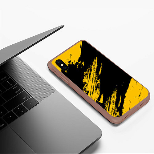 Чехол iPhone XS Max матовый BLACK AND YELLOW GRUNGE ГРАНЖ / 3D-Коричневый – фото 3