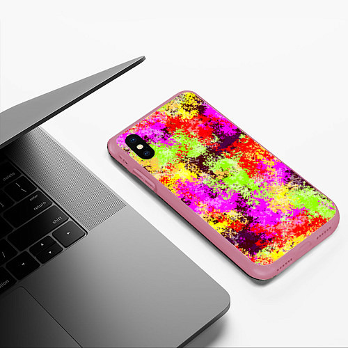 Чехол iPhone XS Max матовый Пиксельный камуфляж Диско / 3D-Малиновый – фото 3